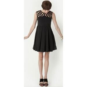 Modcloth Dear Creatures Dress black lattice fit flare swing pleated empire sz S